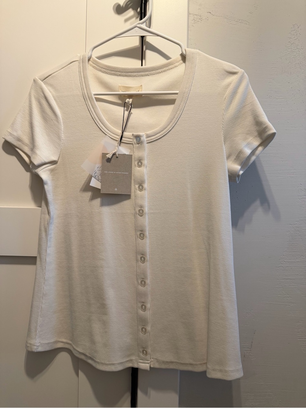 Thread & Supply Ivory Short-Sleeve Button Front Top